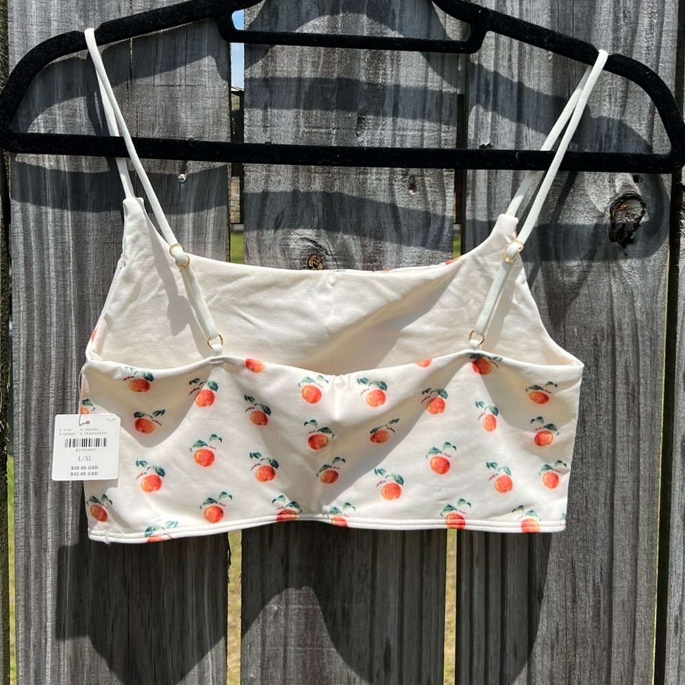 NWT Anthropologie: White Crop Top with Peach Print: Size L/XL - Picture 2 of 7